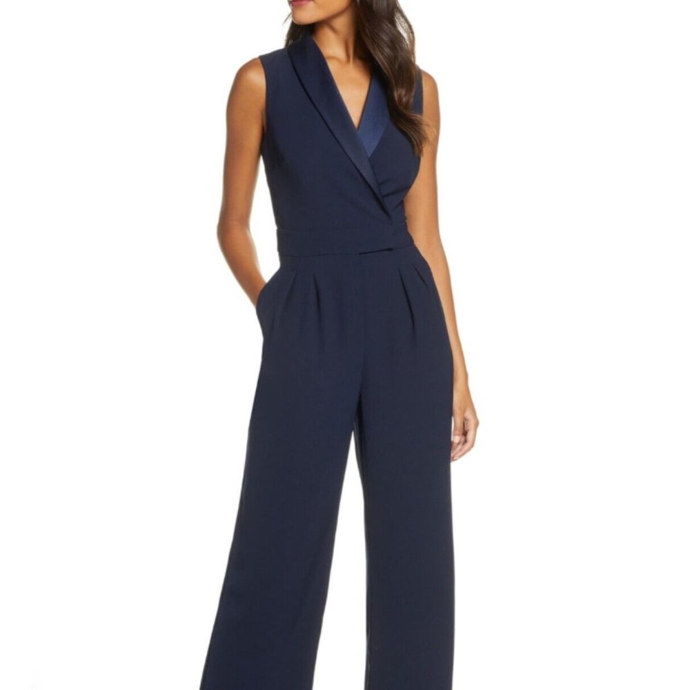 Eliza J Navy Sleeveless Jumpsuit